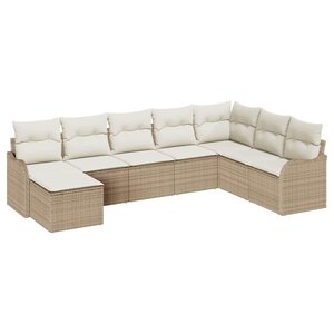 vidaXL Ensemble de canapé de jardin 8 Pièces Beige et blanc Poly rotin