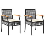 vidaXL Chaises de jardin coussins lot de 2 noir résine tressée acacia