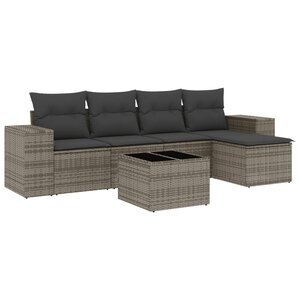 vidaXL Salon de jardin 6 Pièces avec coussins gris résine tressée
