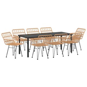 vidaXL Ensemble de salle à manger pour jardin 9 Pièces Marron Poly rotin