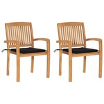 vidaXL Chaises de jardin lot de 2 et coussins noir Bois de teck massif