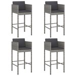 vidaXL Tabourets de bar lot de 4 avec coussins gris résine tressée