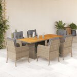 vidaXL Ensemble à manger de jardin et coussins 7 Pièces beige poly rotin