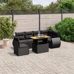 vidaXL Salon de jardin 7 Pièces avec coussins noir résine tressée