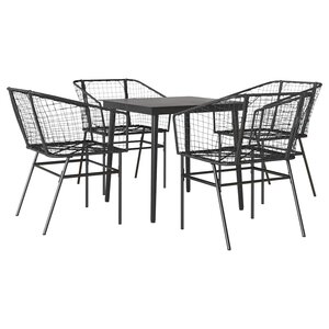 vidaXL Ensemble à manger de jardin 5 Pièces noir résine tressée verre