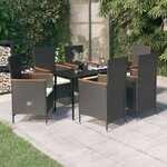 vidaXL Ensemble à manger de jardin avec coussins 7 Pièces Noir