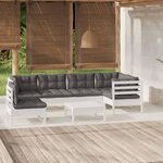 vidaXL Salon de jardin 7 Pièces avec coussins blanc bois de pin