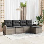 vidaXL Ensemble de canapé de jardin avec coussin 5 Pièces Gris Poly rotin