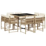 vidaXL Ensemble à manger de jardin et coussins 9 Pièces beige Poly rotin