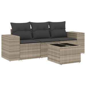 vidaXL Salon de jardin 4 Pièces avec coussins gris clair résine tressée