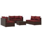 vidaXL Salon de jardin 7 Pièces avec coussins Résine tressée Marron