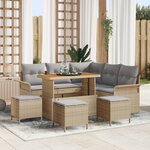 Ensemble de Canapés de Jardin de 9 Pièces avec Coussins Beige Rotin Poly Acacia