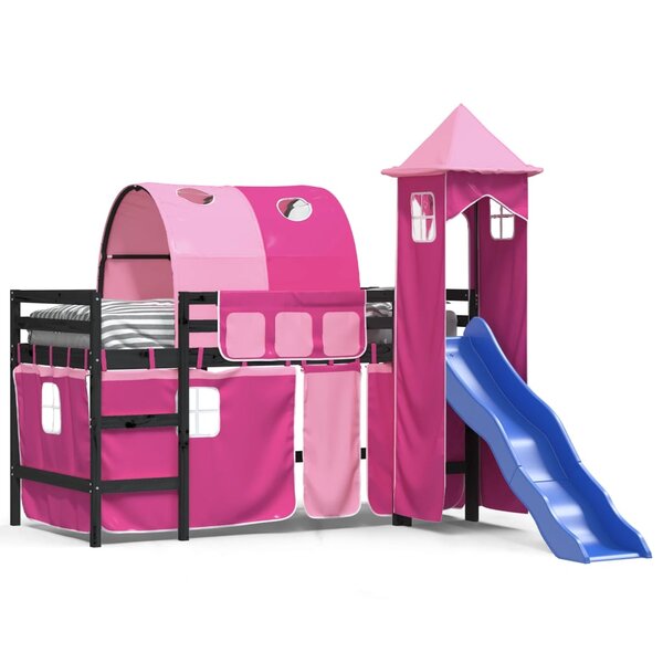 vidaXL Lit mezzanine enfants avec tour rose 90x190 cm bois pin massif