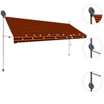 vidaXL Auvent manuel rétractable avec LED 400 cm Orange et marron