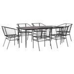 vidaXL Ensemble à manger de jardin 7Pièces noir poly rotin verre