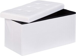 Tabouret banquette pouf de rangement pliant coffre repose-pieds 76 cm lin blanc 13_0002337_6