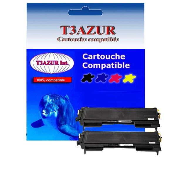 2 Toners compatibles avec Brother TN2000, TN2005 pour Brother HL2040, HL2040N - 2 500 pages - T3AZUR