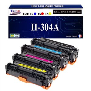 T3AZUR -4x Toners compatibles avec CC530A 304A pour HP Color LaserJet CP2000 CP2020 CP2024 CP2024DN CP2024N CP2025 CP2025DN CP2025N CP2025X - Magenta