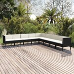 vidaXL Salon de jardin 9 Pièces avec coussins Résine tressée Noir