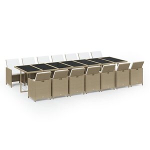 vidaXL Ensemble à dîner de jardin coussins 15 Pièces Résine tressée Beige