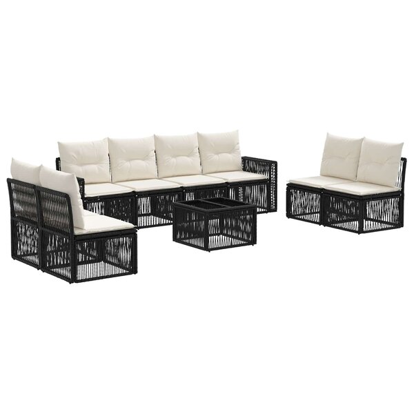 vidaXL Ensemble de canapé de jardin 9 pc Noir et blanc crème polyrotin