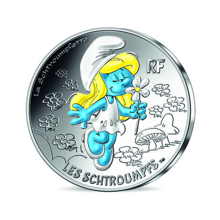 Monnaie de 10 euro argent colorisée la schtroumpfette