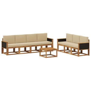 vidaXL Ensemble de canapés d'extérieur avec coussin 7 Pièces Naturel