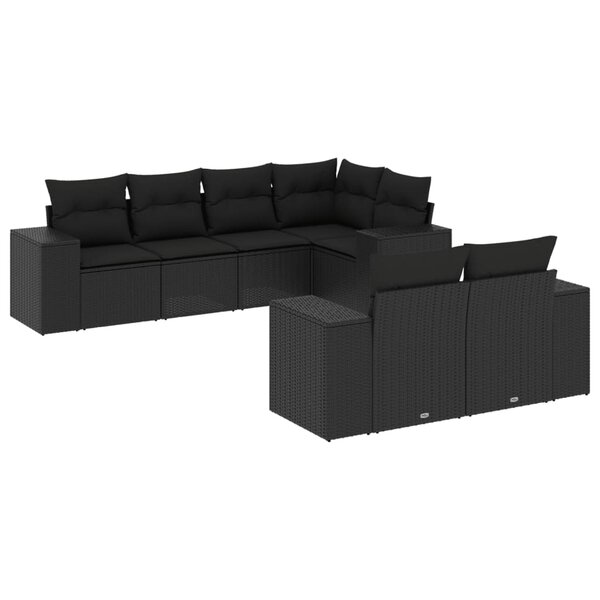 vidaXL Salon de jardin 7 Pièces avec coussins noir résine tressée