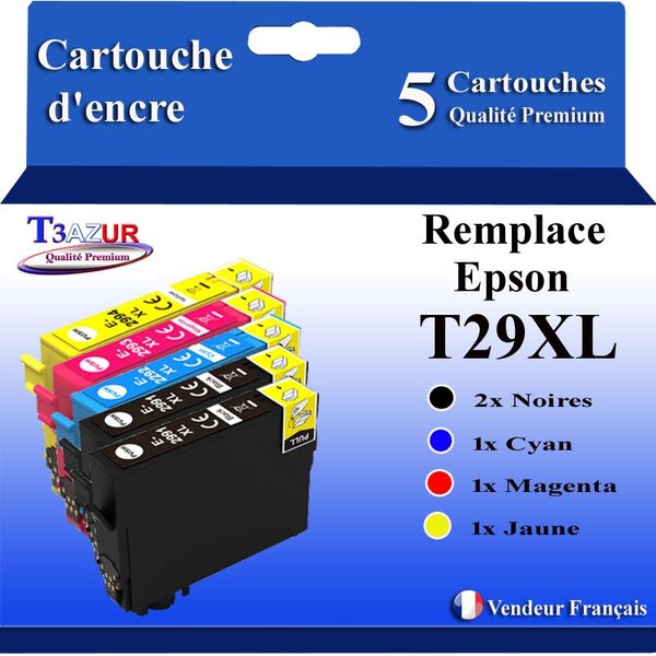 T3AZUR- 5x Cartouches Compatibles Epson T2991  T2992 T2993 T2994 T29XL 29 XL(série Fraise)
