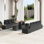 Set de canapé de jardin 10 pièces avec coussins noir poly rattan acacia