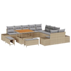 Ensemble de canapés de jardin 13 pièces avec coussins Beige Poly Rattan Acacia