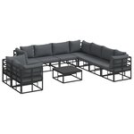 vidaXL Ensemble de canapé de jardin avec coussin 10 Pièces Noir Aluminium