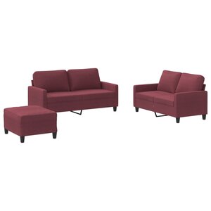 vidaXL Ensemble de canapés 3 Pièces avec coussins Rouge bordeaux Tissu