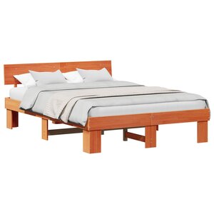 vidaXL Cadre de lit avec tête de lit Brun cire 160 x 200 cm Pin massif