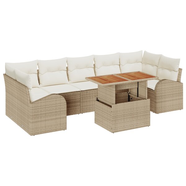 vidaXL Salon de jardin 8 pièces avec des coussins beige en rotin synthétique