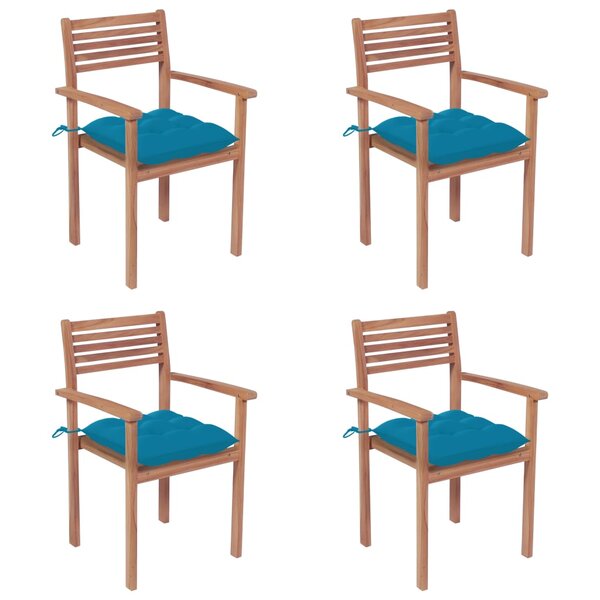 vidaXL Chaises de jardin lot de 4 avec coussins bleu clair Teck solide