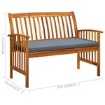 vidaXL Banc de jardin avec coussin 119 cm Bois solide d'acacia