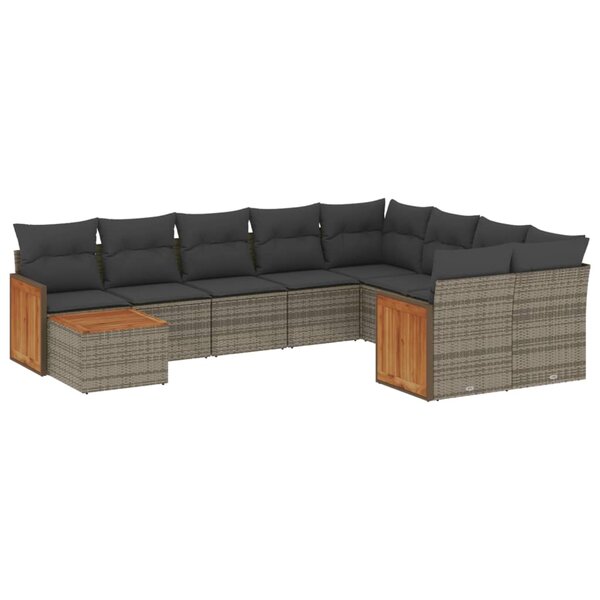 vidaXL Salon de jardin avec coussins 10 Pièces gris résine tressée