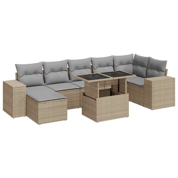 vidaXL Salon de jardin avec coussins 8 Pièces beige résine tressée