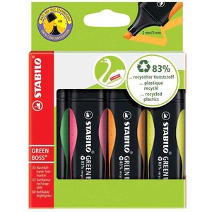 Étui de 4 Surligneurs GREEN BOSS Pointe Biseautée 2-5 mm Couleurs assorties x 5 STABILO