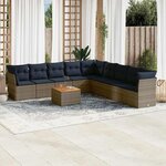 vidaXL Salon de jardin 10 Pièces avec coussins gris résine tressée