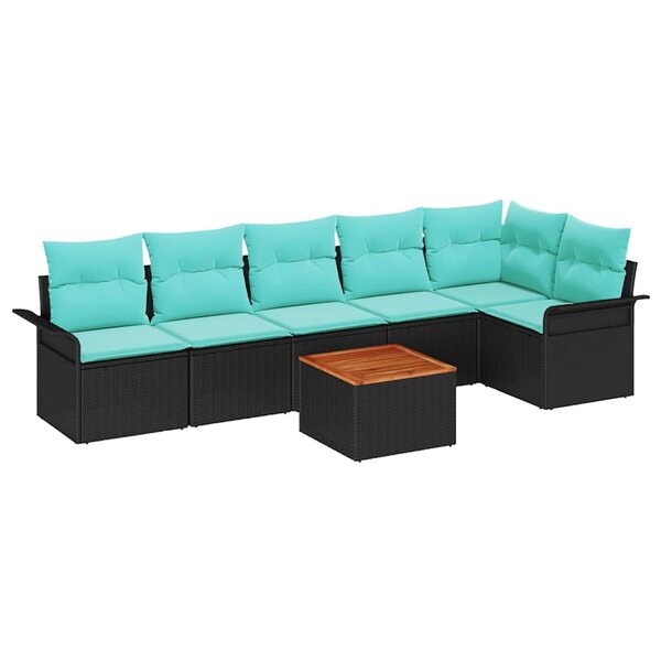 vidaXL Ensemble de canapé de jardin 7 Pièces Noir et turquoise