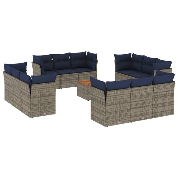 vidaXL Salon de jardin avec coussins 13 Pièces gris résine tressée