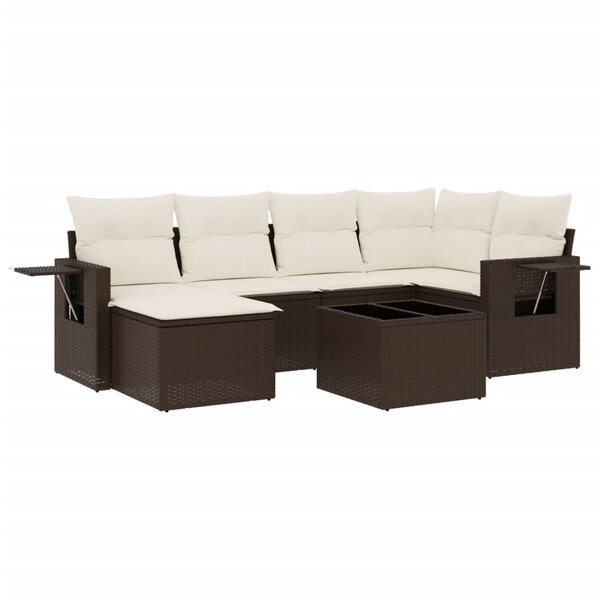 vidaXL Salon de jardin avec coussins 7 Pièces marron résine tressée