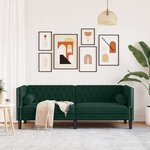 vidaXL Canapé Chesterfield avec traversins 3 places vert foncé velours