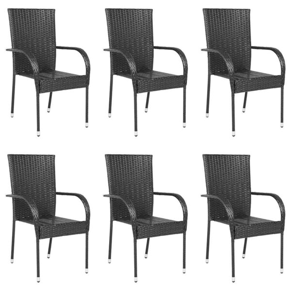 vidaXL Chaises empilables d'extérieur lot de 6 Résine tressée Noir