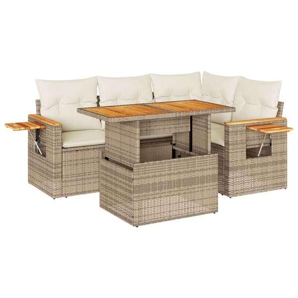 vidaXL Salon de jardin avec coussins 5 Pièces beige résine tressée acacia