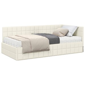 vidaXL Cadre de lit d'angle avec matelas 2 Pièces Crème Velours