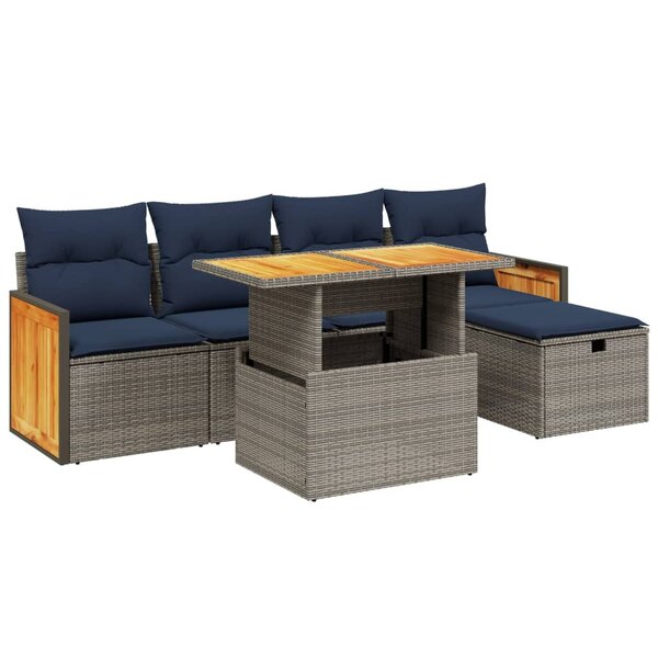 vidaXL Salon de jardin 6 Pièces avec coussins gris résine tressée