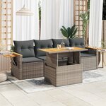 vidaXL Salon de jardin 5 Pièces avec coussins gris résine tressée acacia
